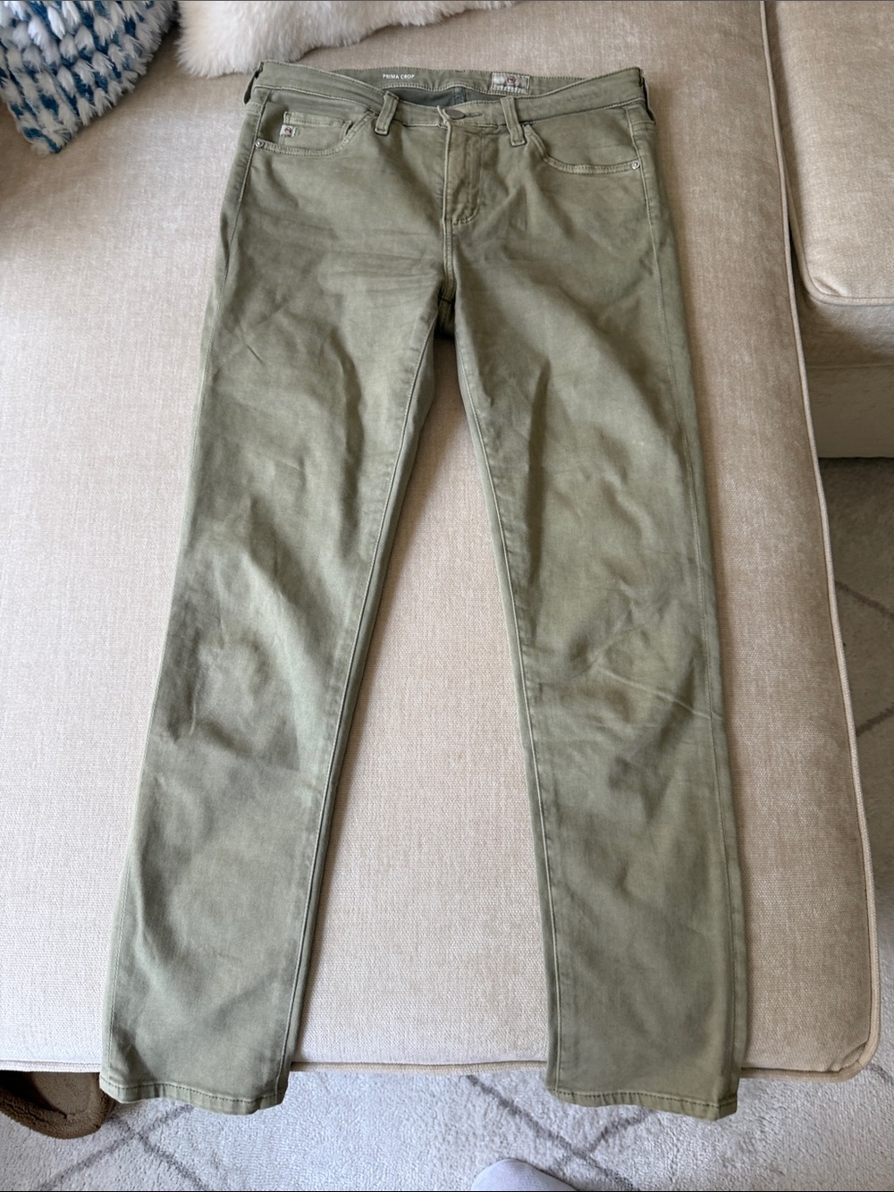 AG Prima Mid Rise Crop Cigarette Olive Green Slim Fit Pants
